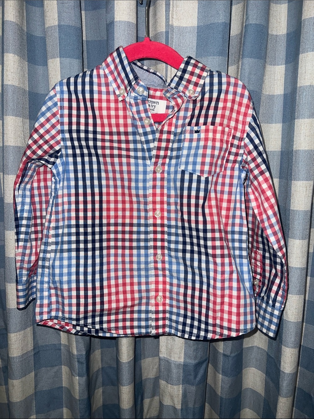 Crown & Ivy Boys Red, Blue & White Plaid Button-Up Shirt